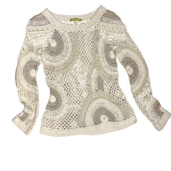 Sigrid Olsen Crochet Knit Sweater Top Medium Cream Boho Festival Coverup - Picture 1 of 6